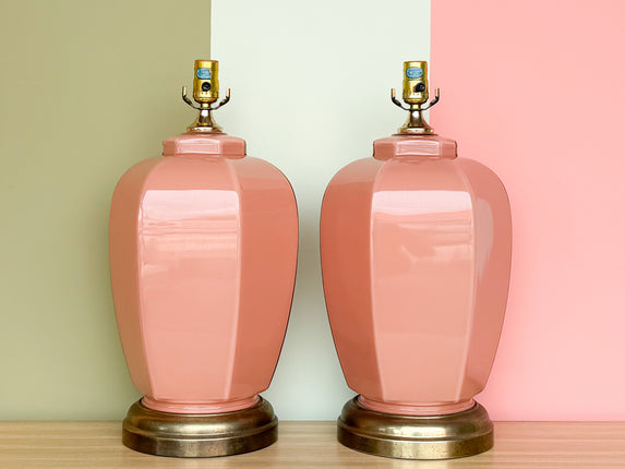 Pair of Coral Glass Lamps