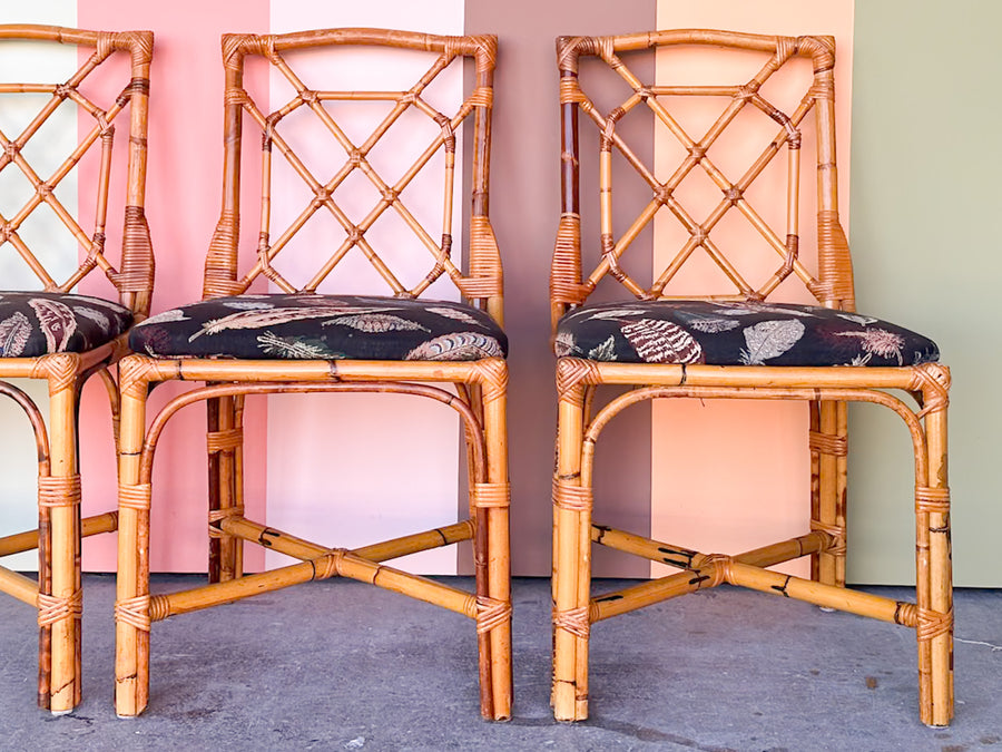 Set of Four Fretwork Rattan Dining Chairs
