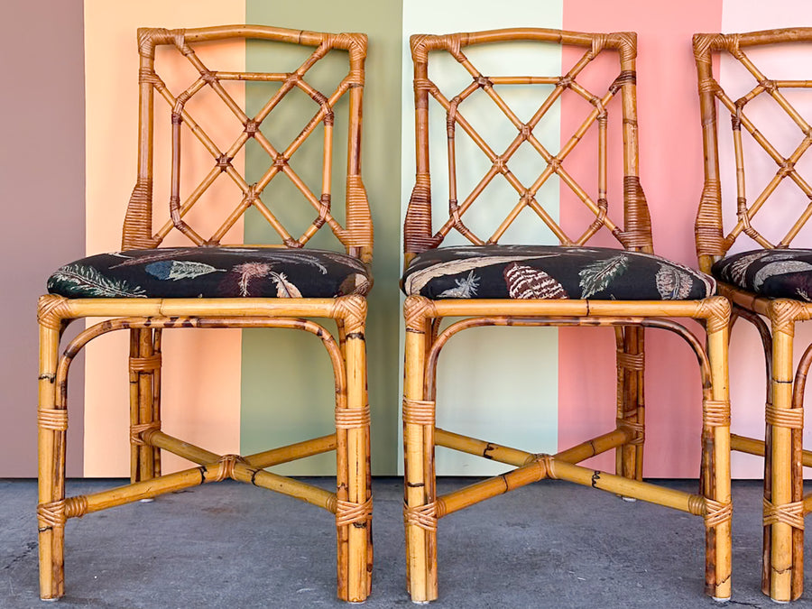 Set of Four Fretwork Rattan Dining Chairs