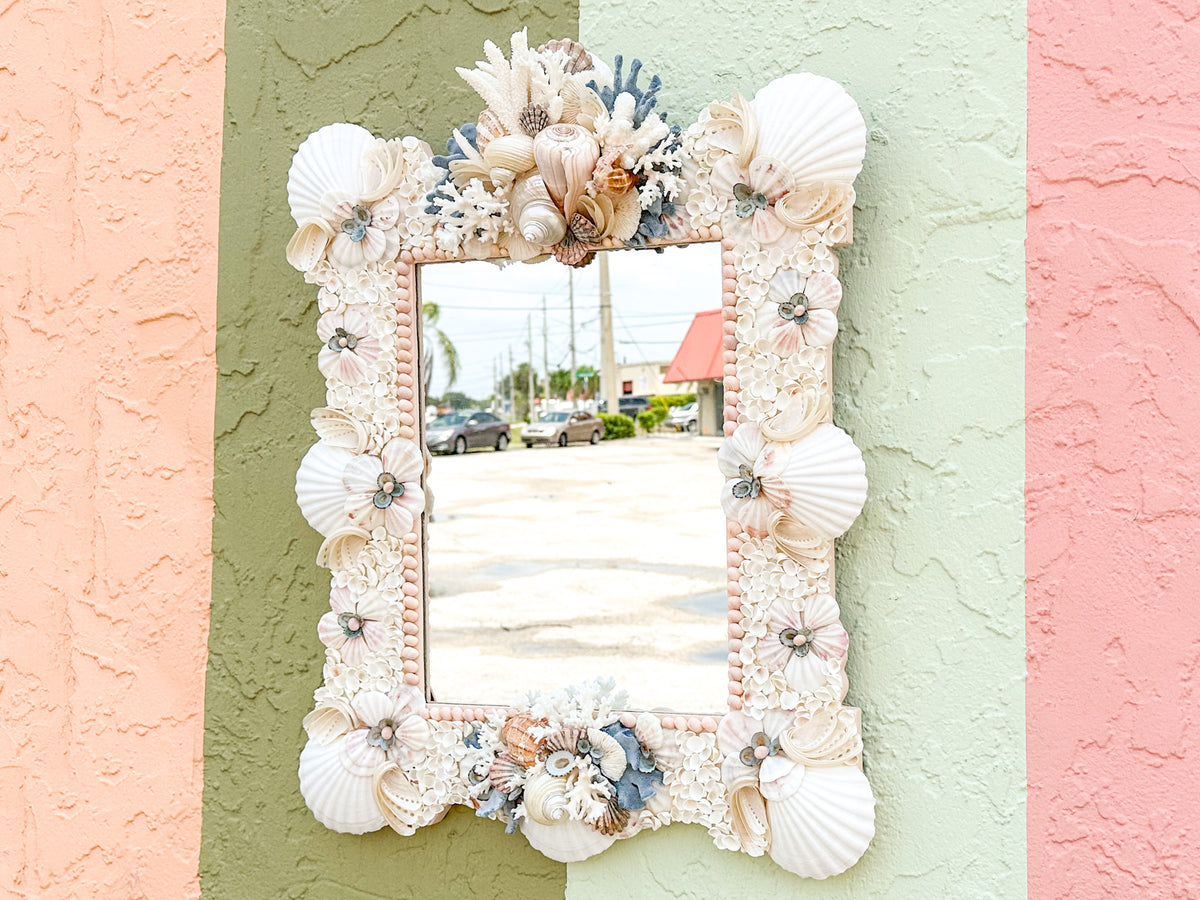 Beautiful Pink and Blue Shell Mirror