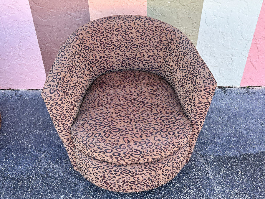 Pair of Fierce Leopard Print Swivel Chairs