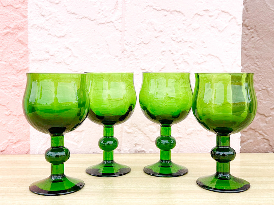 Set of Four Gorg Green Goblets