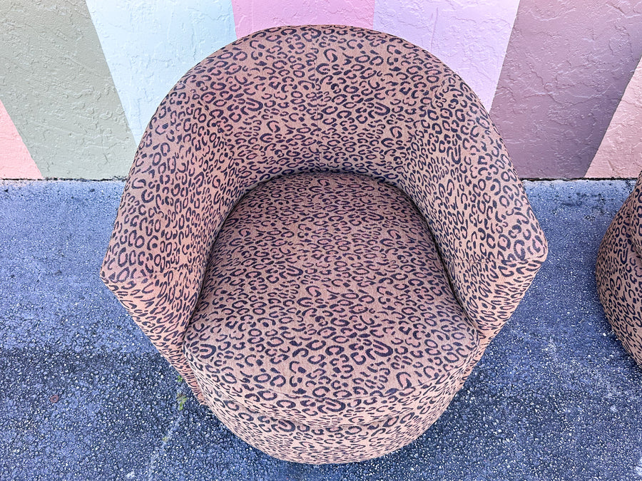 Pair of Fierce Leopard Print Swivel Chairs