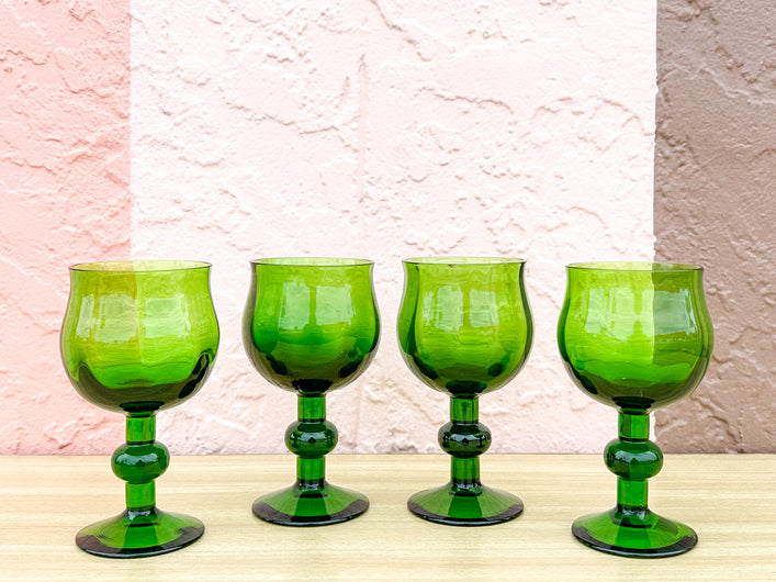 Set of Four Gorg Green Goblets