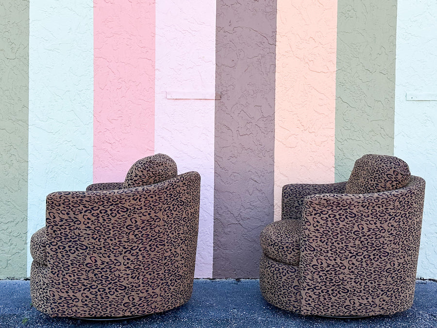 Pair of Fierce Leopard Print Swivel Chairs