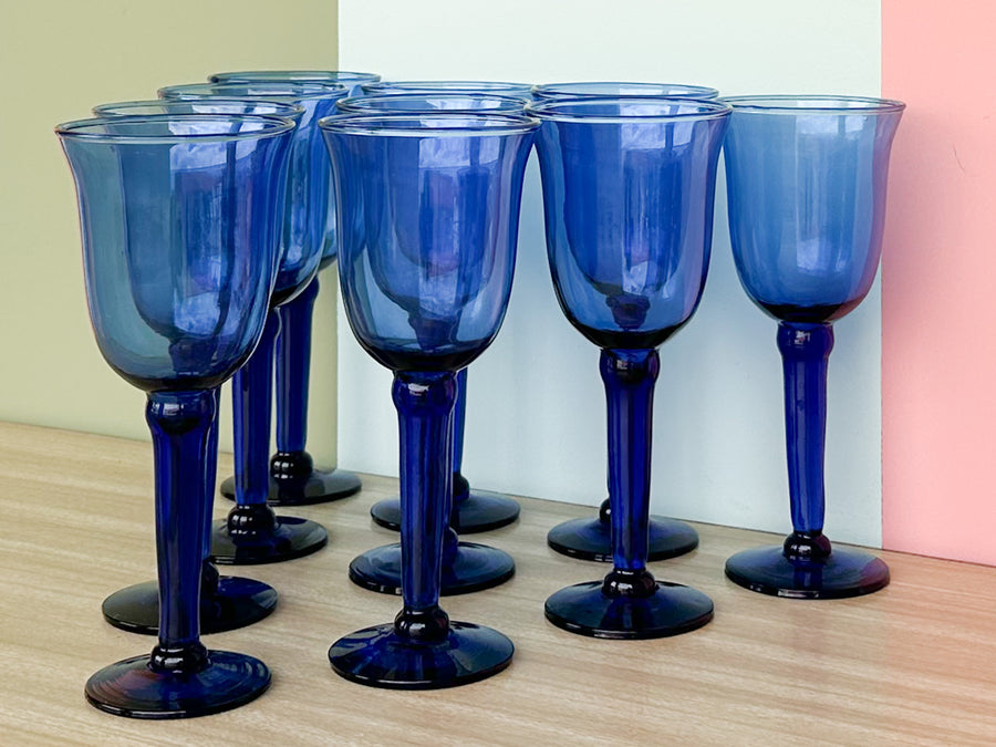 Set of Ten Cobalt Blue Glassware