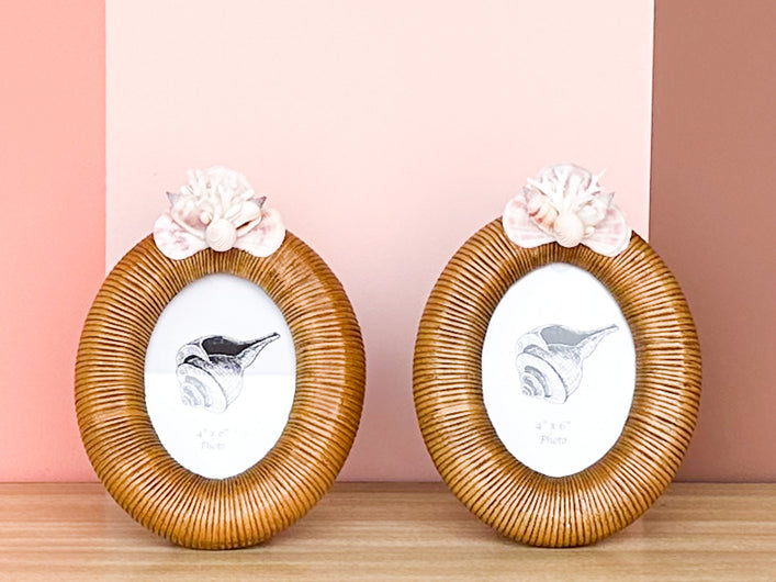 Pair of Oval Rattan Shell Frames