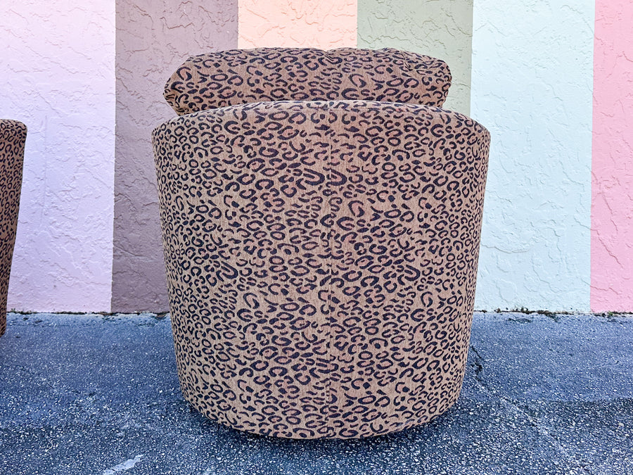 Pair of Fierce Leopard Print Swivel Chairs