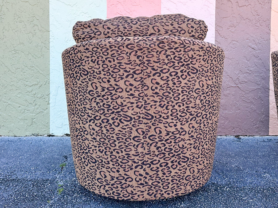 Pair of Fierce Leopard Print Swivel Chairs