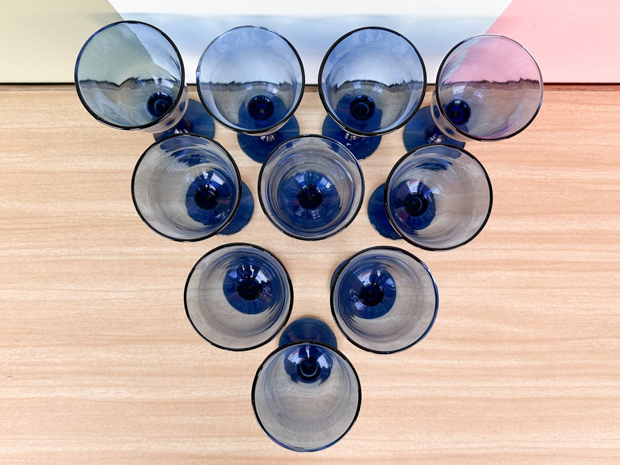 Set of Ten Cobalt Blue Glassware