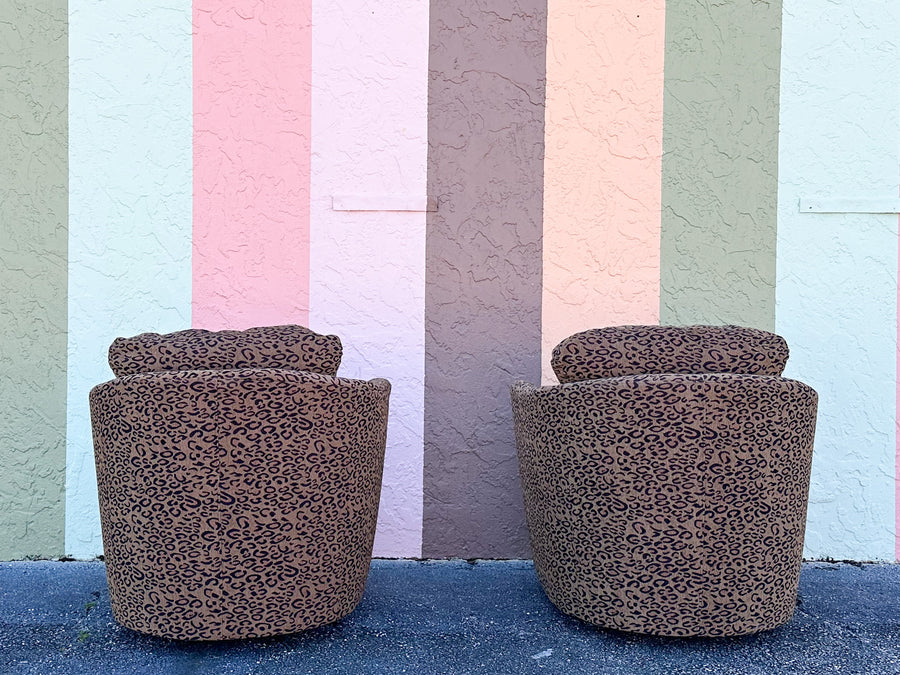 Pair of Fierce Leopard Print Swivel Chairs