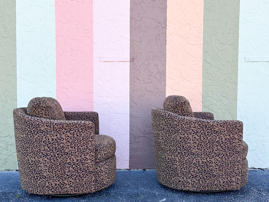 Pair of Fierce Leopard Print Swivel Chairs