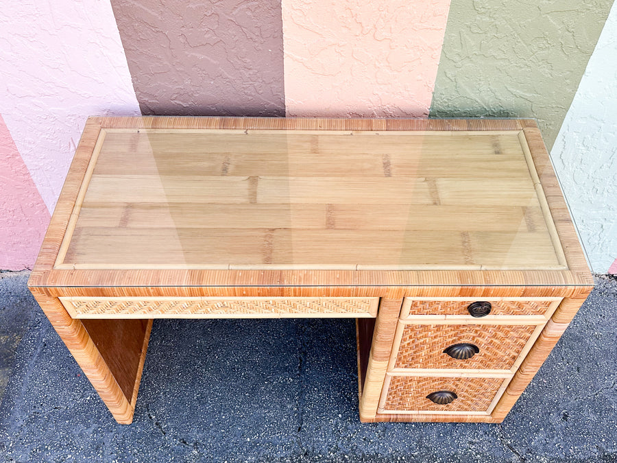 Coastal Style Rattan Wrapped Desk