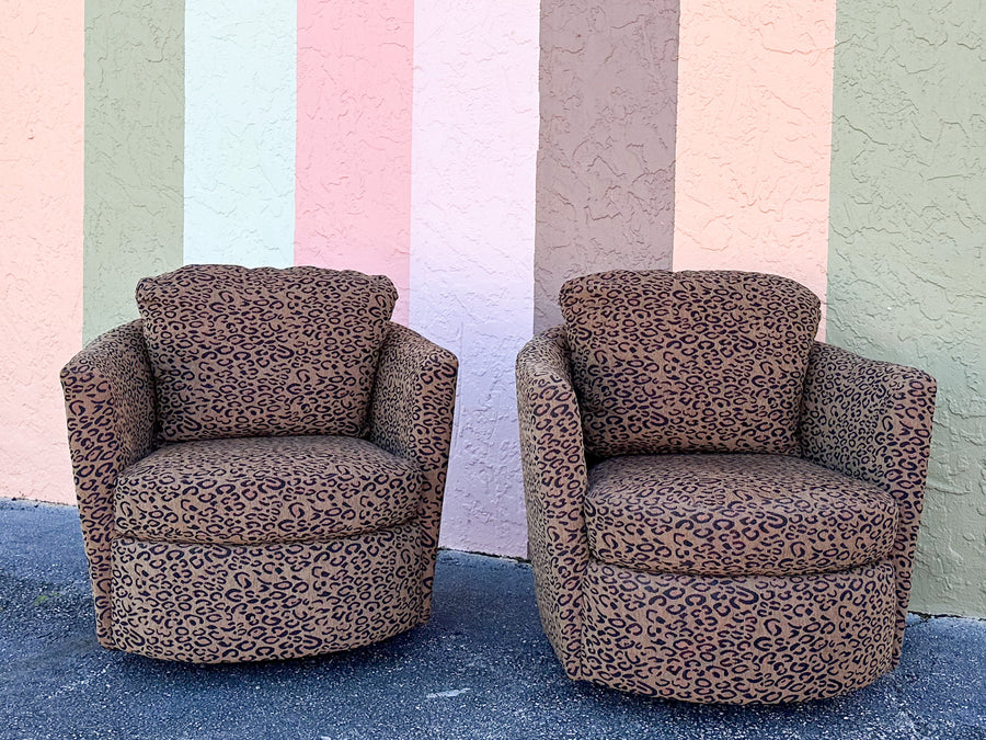 Pair of Fierce Leopard Print Swivel Chairs