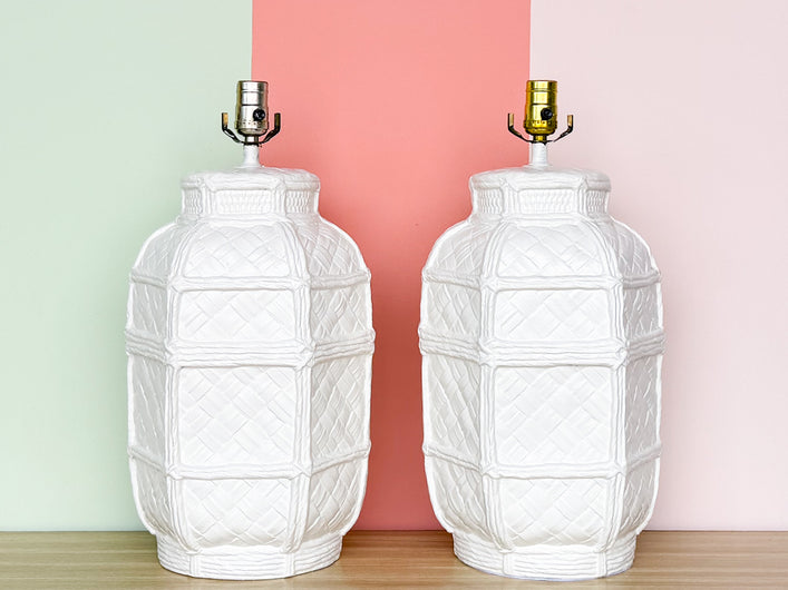 Pair of Woven Ceramic Basket Lamps