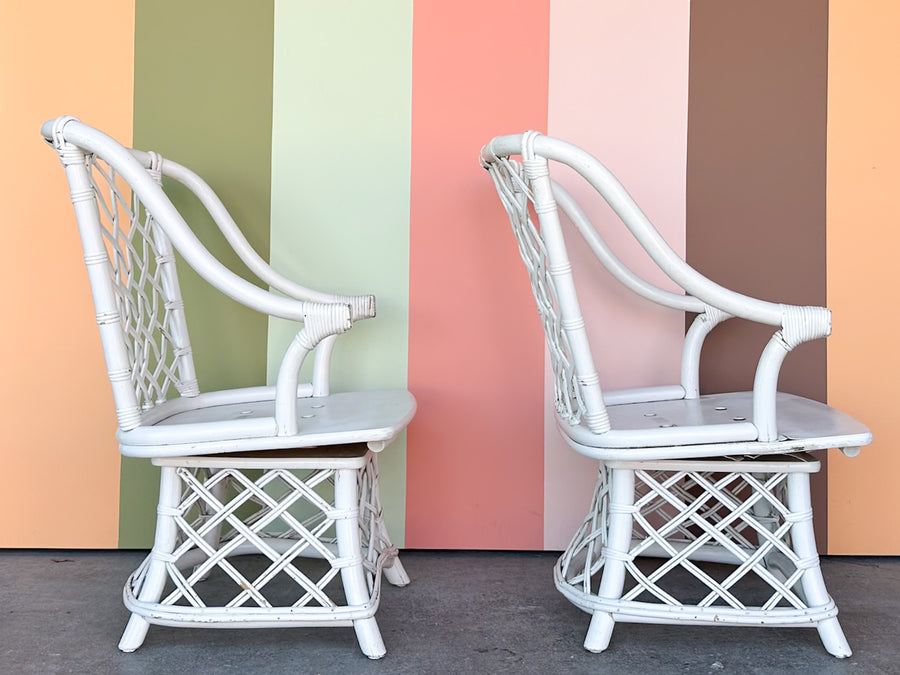 Pair of Ficks Reed Rattan Lattice Swivel Chairs