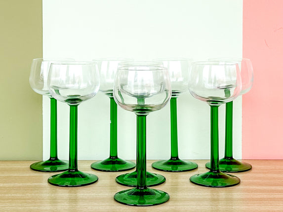 Set of Eight French Green Stem Glassware