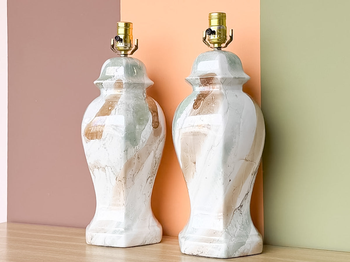 Pair of Marbled Ceramic Lamps