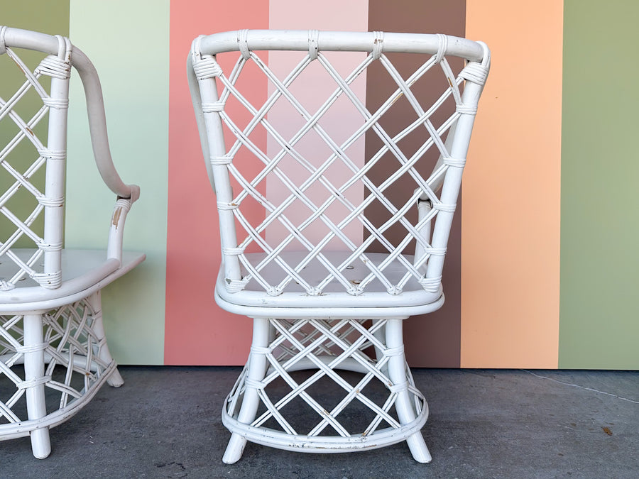 Pair of Ficks Reed Rattan Lattice Swivel Chairs