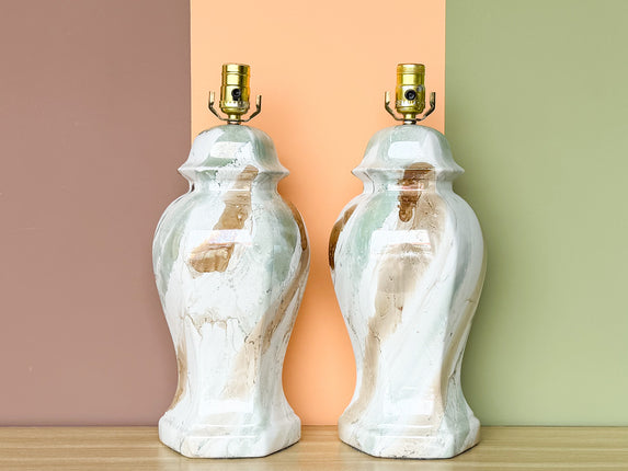 Pair of Marbled Ceramic Lamps