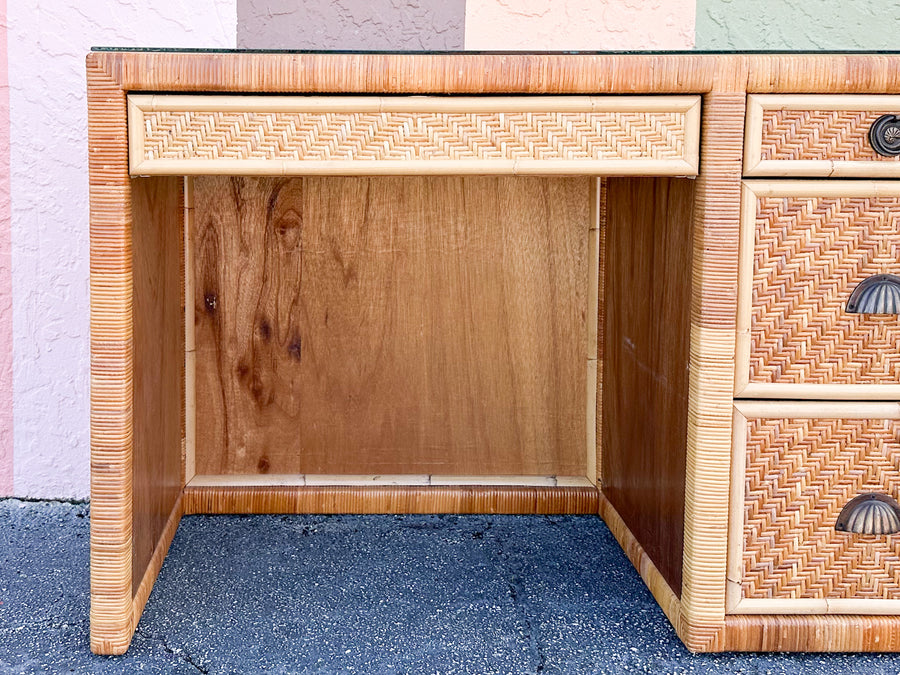 Coastal Style Rattan Wrapped Desk