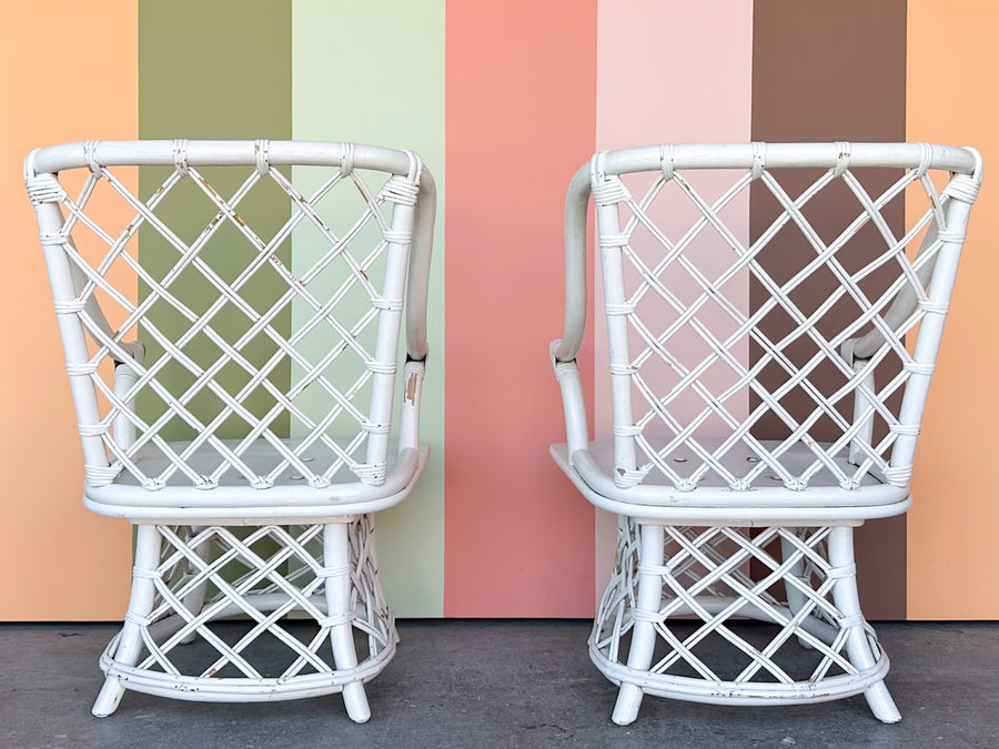 Pair of Ficks Reed Rattan Lattice Swivel Chairs