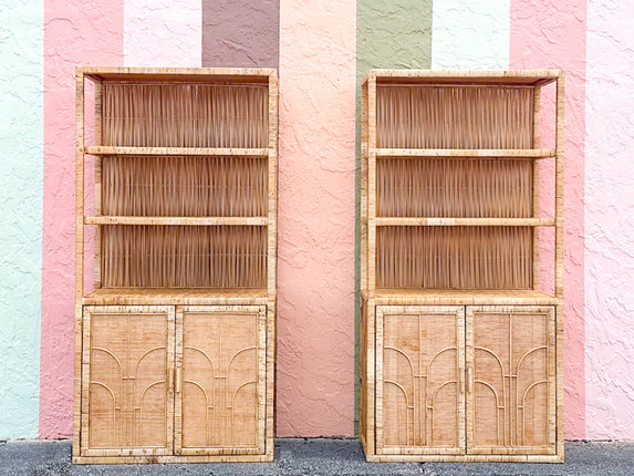 Pair of Island Style Rattan Cabinets