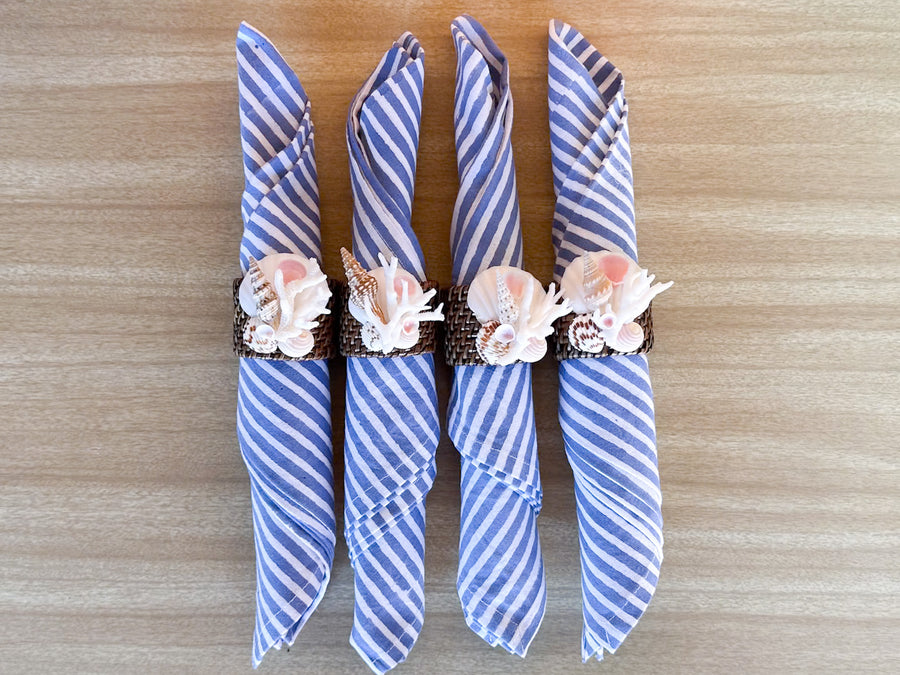 Set of Six Shell Chic Rattan Napkin Rings