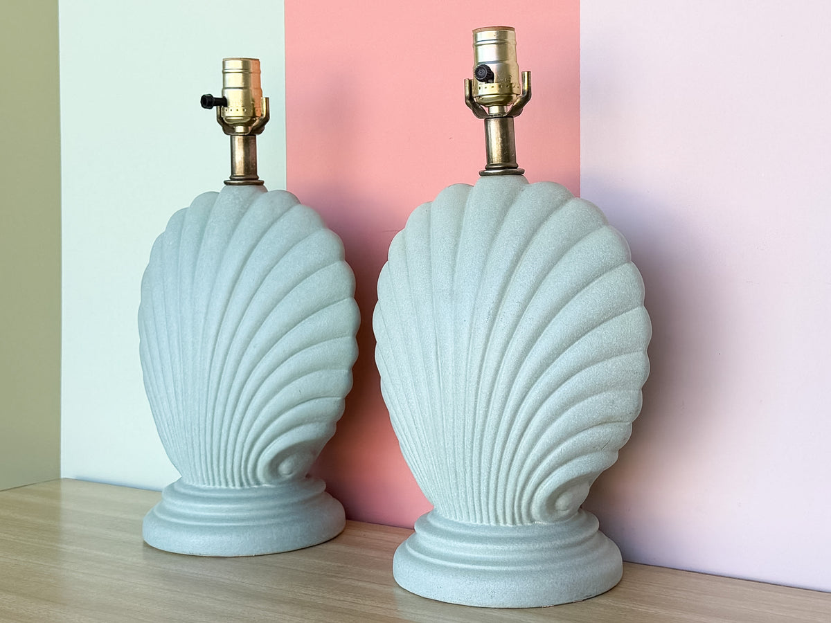 Pair of Petite Seafoam Shell Motif Lamps