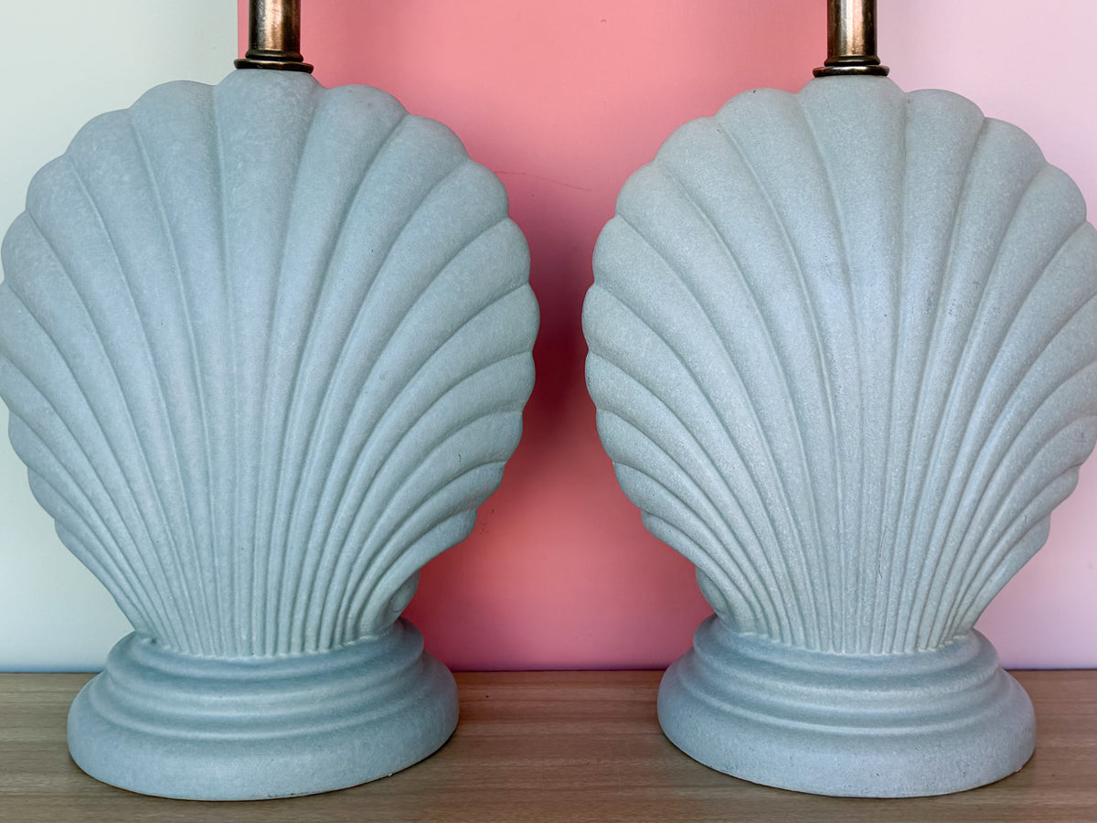 Pair of Petite Seafoam Shell Motif Lamps