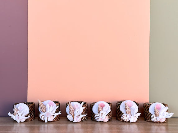 Set of Six Shell Chic Rattan Napkin Rings