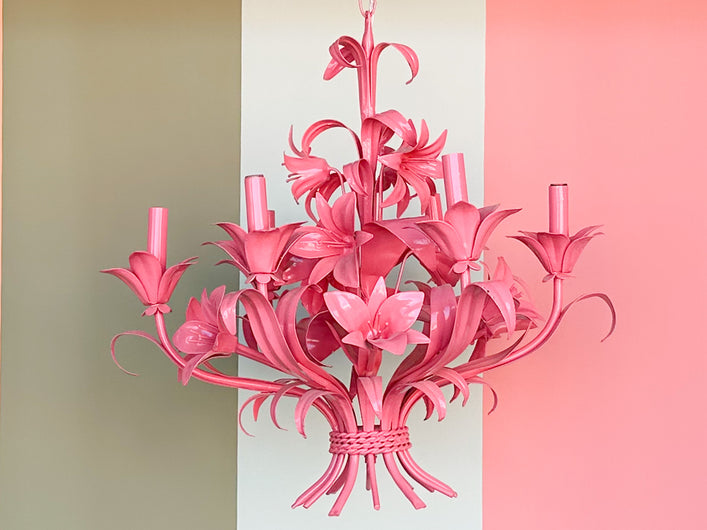 Tole Flower Chandelier - Newly Painted Pink