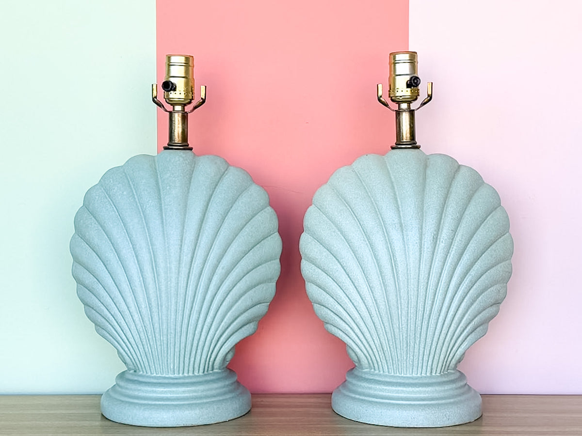 Pair of Petite Seafoam Shell Motif Lamps