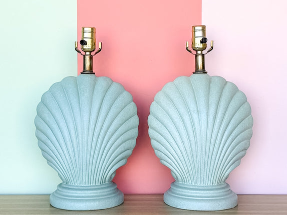 Pair of Petite Seafoam Shell Motif Lamps