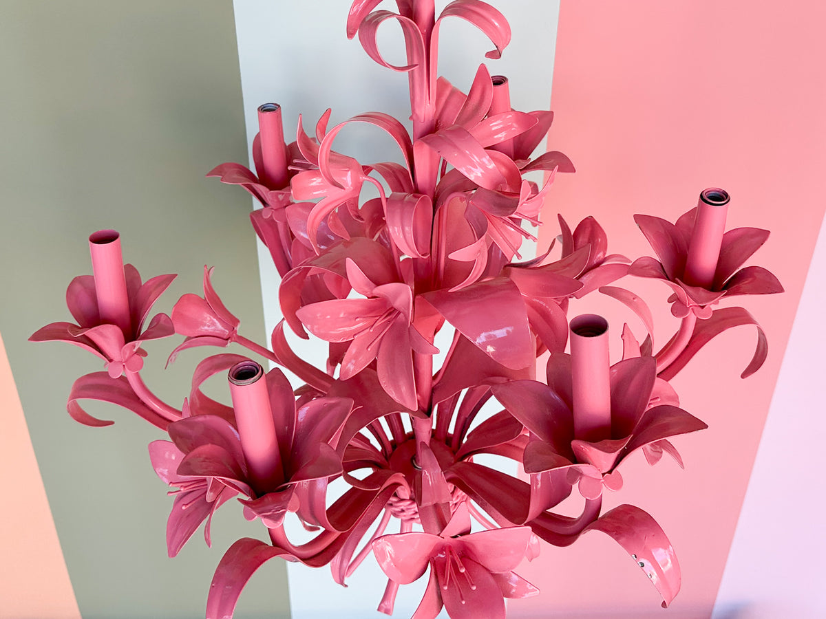 Tole Flower Chandelier - Newly Painted Pink