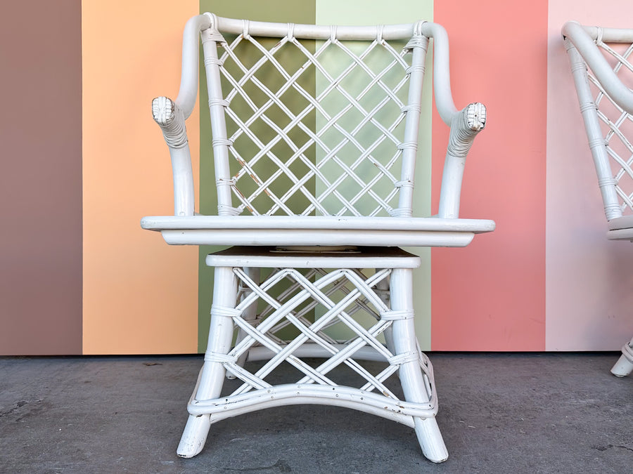 Pair of Ficks Reed Rattan Lattice Swivel Chairs