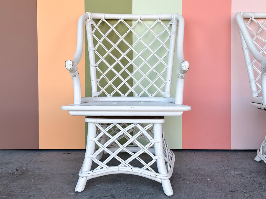 Pair of Ficks Reed Rattan Lattice Swivel Chairs
