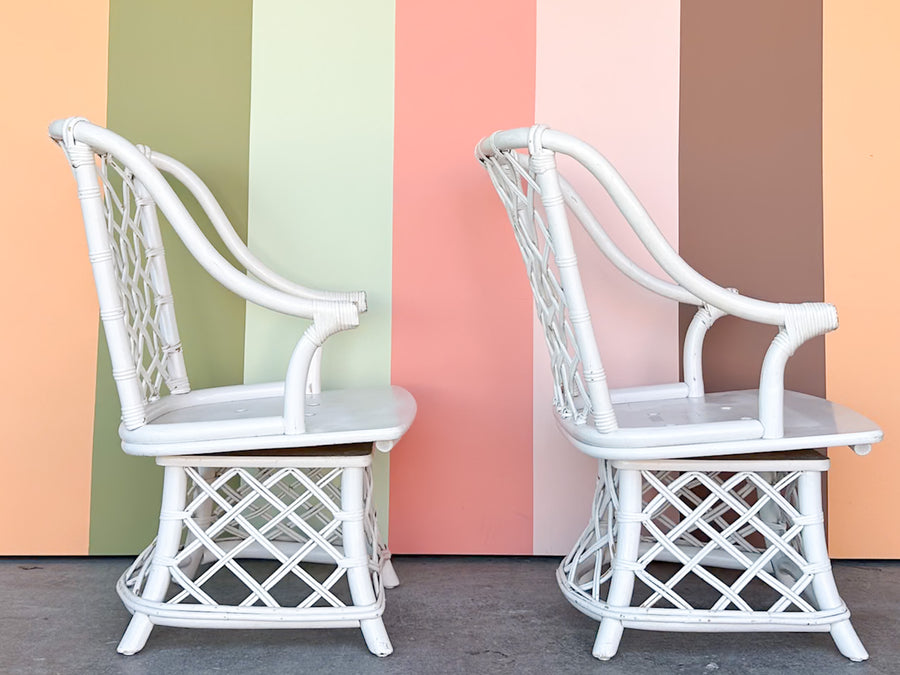Pair of Ficks Reed Rattan Lattice Swivel Chairs