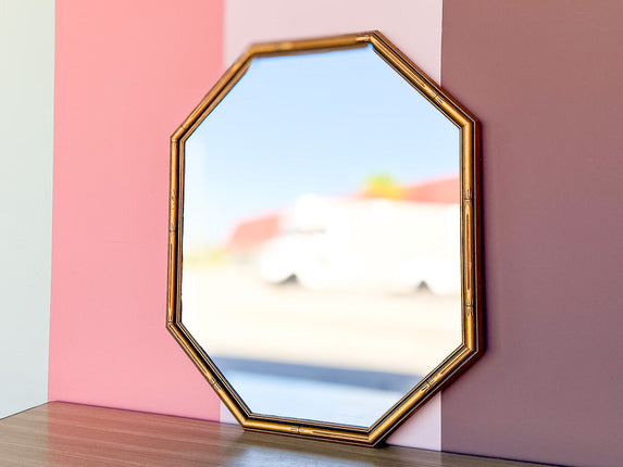 Petite Gold Faux Bamboo Long Octagon Mirror