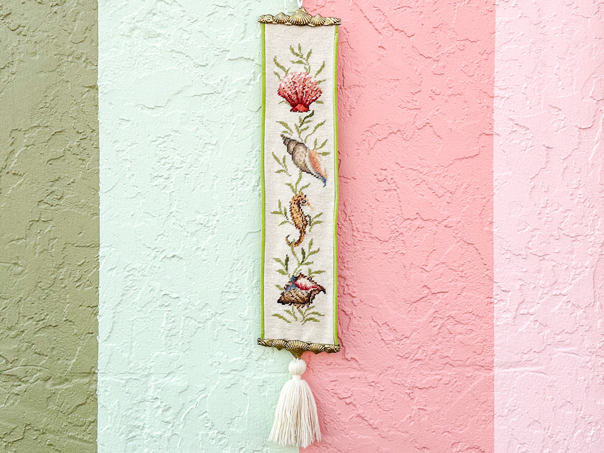 Coastal Needlepoint and Brass Wall Hanging