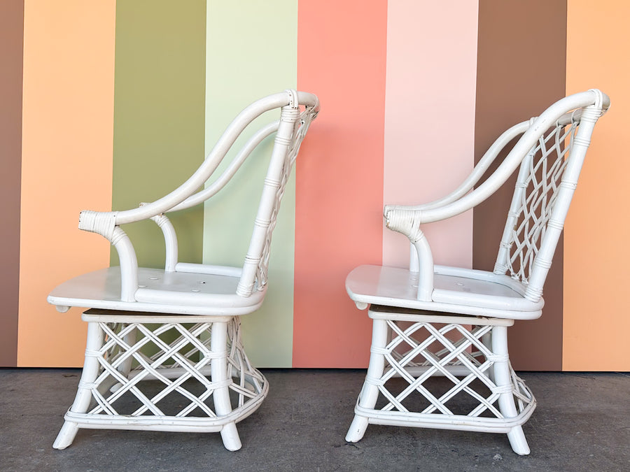 Pair of Ficks Reed Rattan Lattice Swivel Chairs