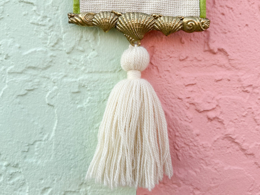 Coastal Needlepoint and Brass Wall Hanging