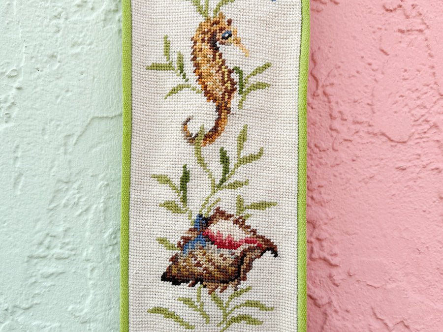 Coastal Needlepoint and Brass Wall Hanging
