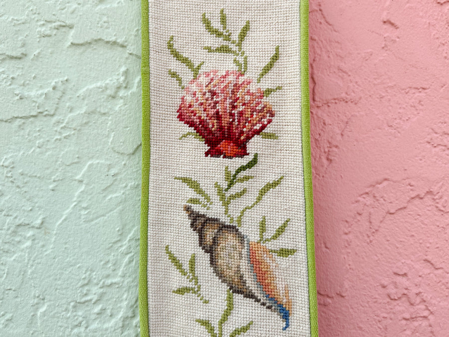 Coastal Needlepoint and Brass Wall Hanging
