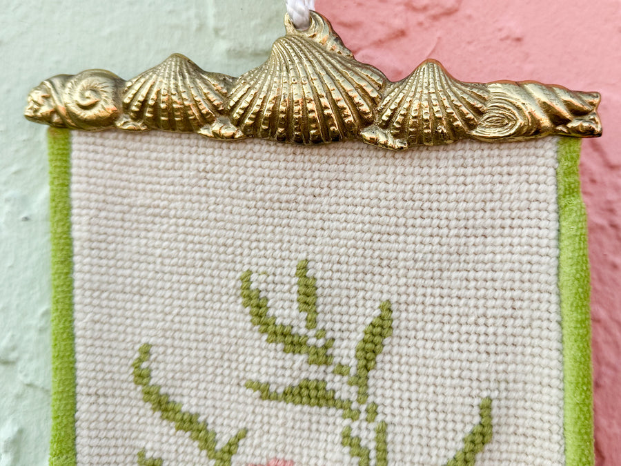 Coastal Needlepoint and Brass Wall Hanging