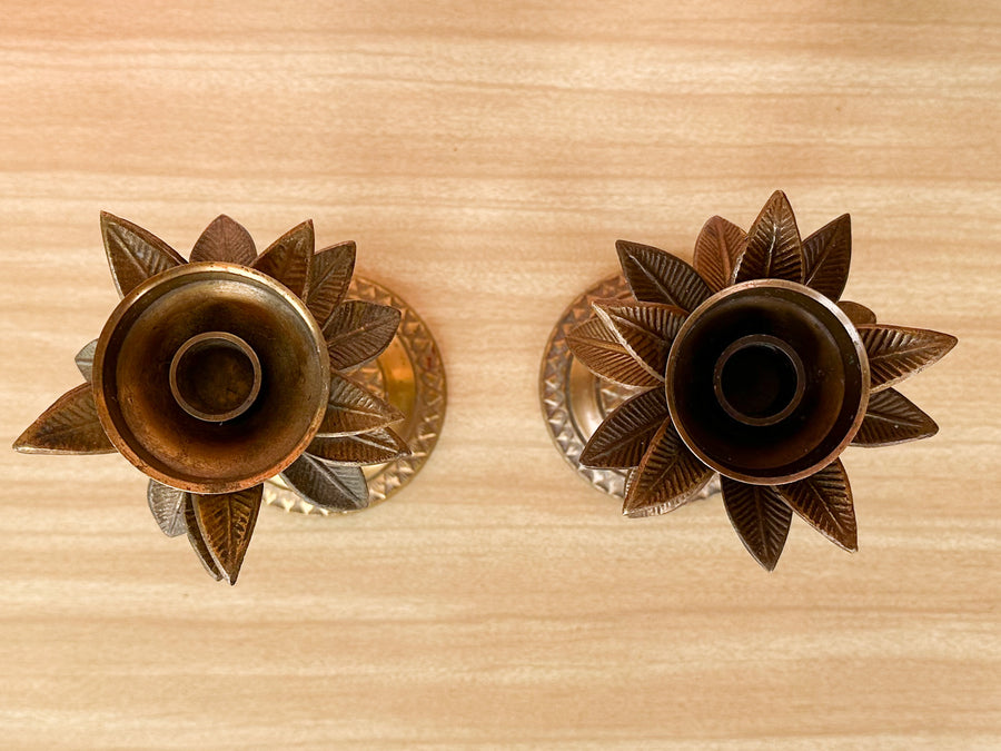 Pair of Brass Palm Tree Candlesticks