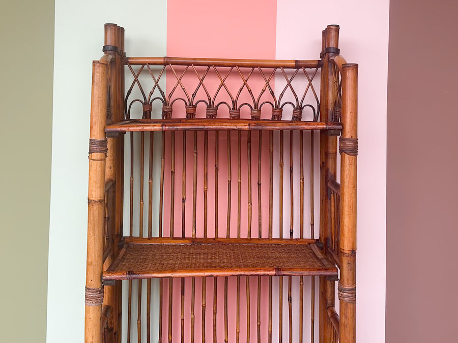 West Indies Style Folding Rattan Etagere