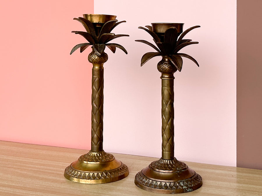 Pair of Brass Palm Tree Candlesticks