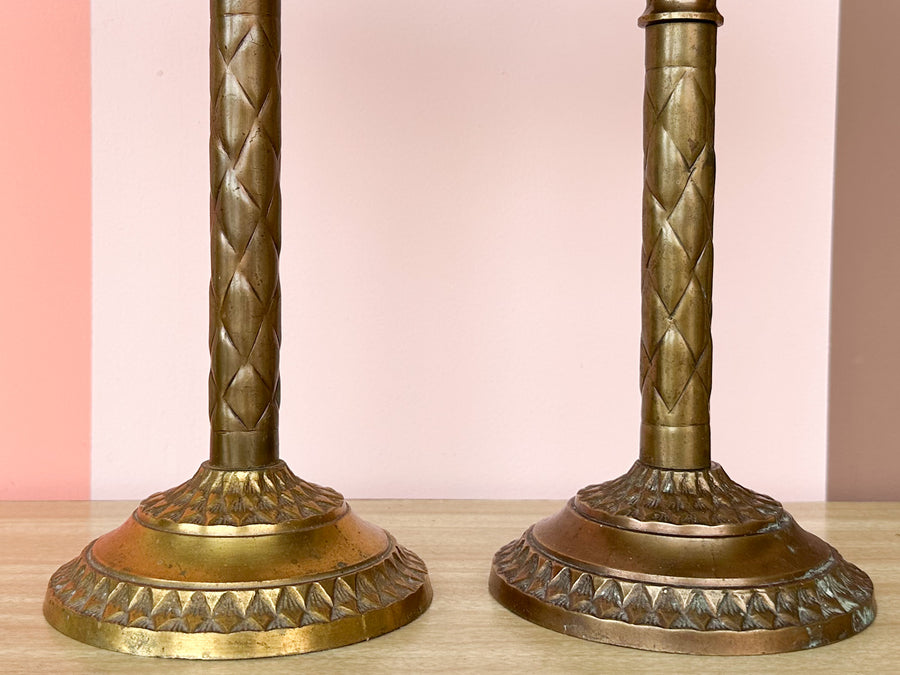 Pair of Brass Palm Tree Candlesticks