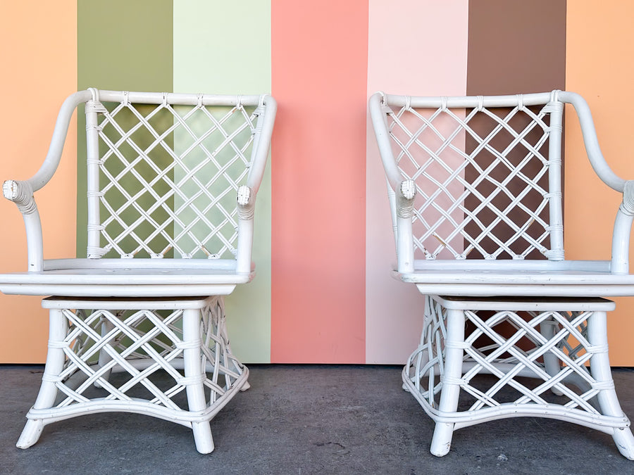 Pair of Ficks Reed Rattan Lattice Swivel Chairs